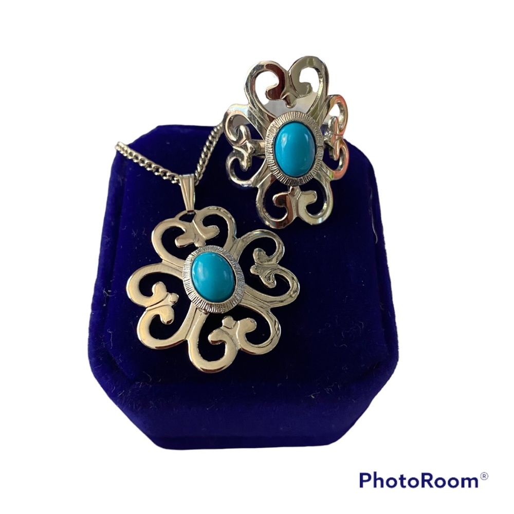 Vintage Sarah Coventry Moon Cloud Ring and Necklace Set 1974